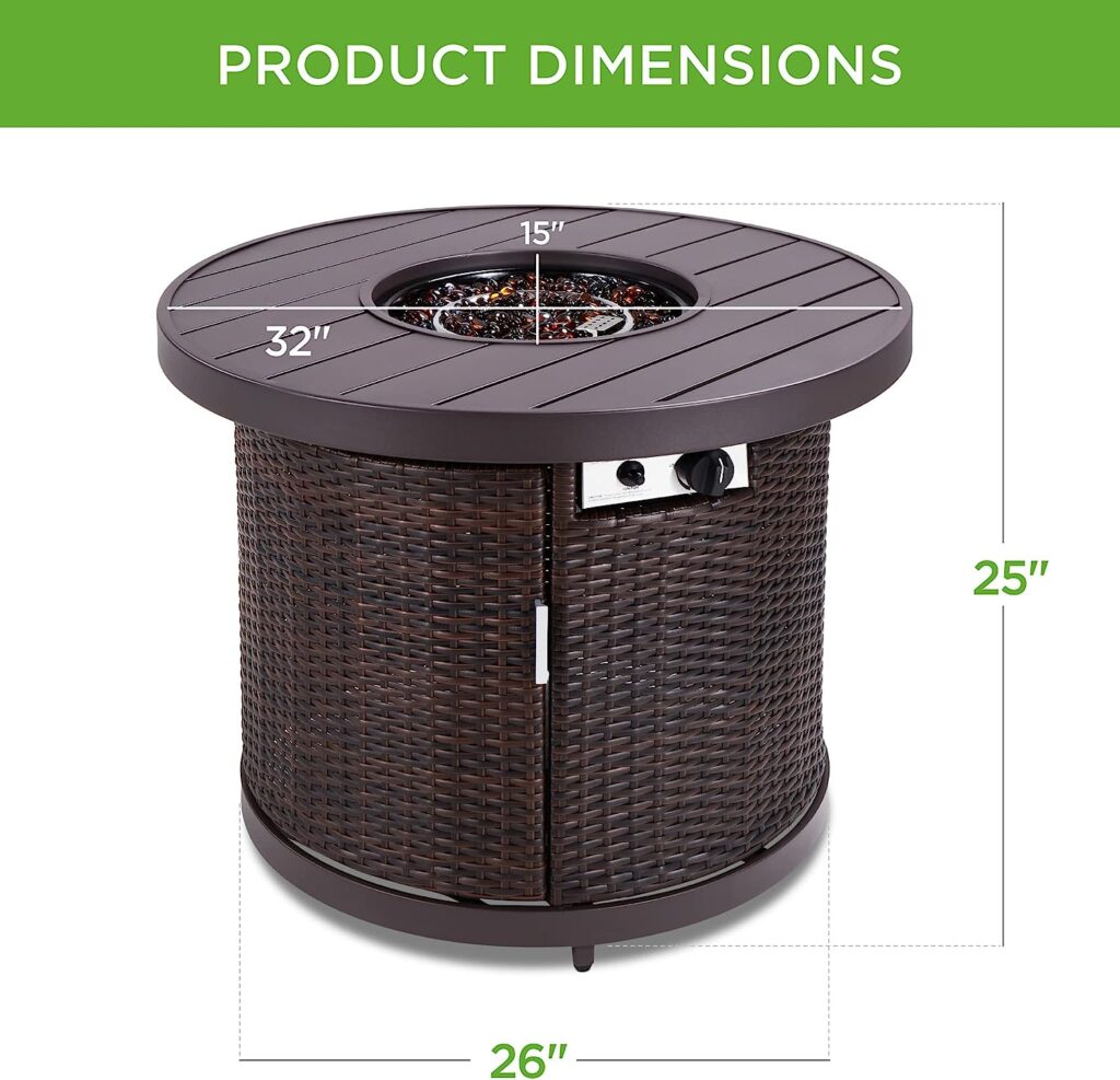 Best Choice Products 32in Round Gas Fire Pit Table, 50,000 BTU Outdoor Wicker Patio Propane Firepit w/Faux Wood Table Top, Glass Beads, Cover, Hideaway Tank Holder, Lid - Brown