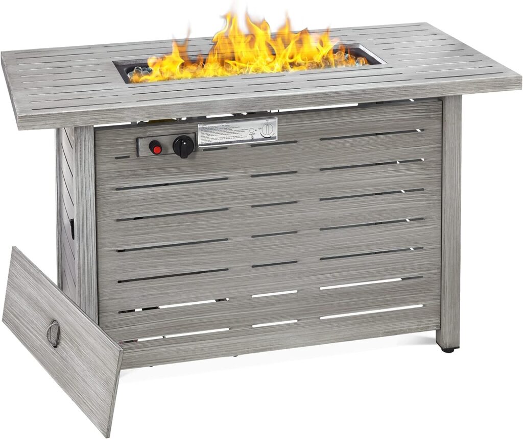 Best Choice Products Fire Pit Table 42in 50,000 BTU Rectangular Steel Propane Gas for Outdoor, Patio w/Burner Lid, Auto Ignition, Hideaway Tank Storage, Cover, Glass Beads - Gray
