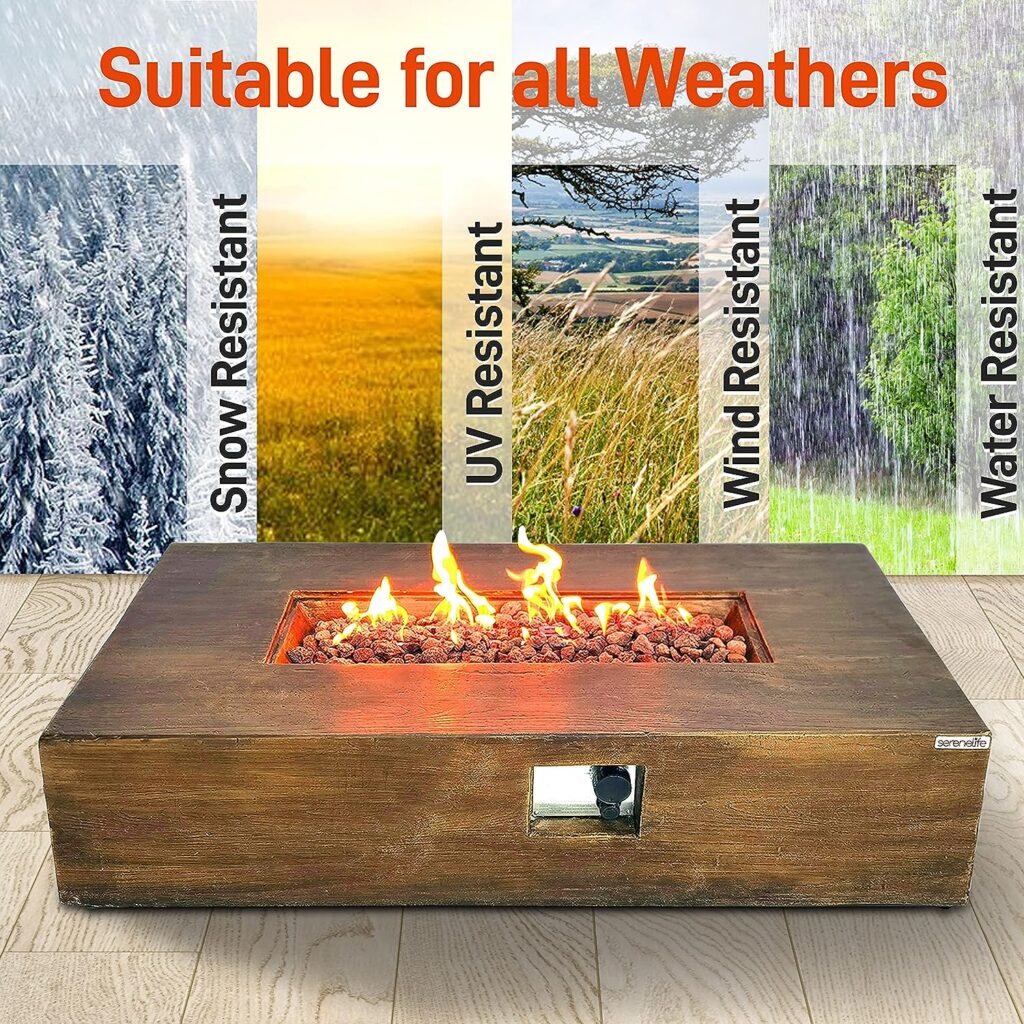 Outdoor Propane Fire Table Pit - 54 Inch 50,000 BTU Outdoor Fireplace Table - Adjustable Flame, Thermocouple - PVC Cover, Lava Rock - SereneLife SLCNX76